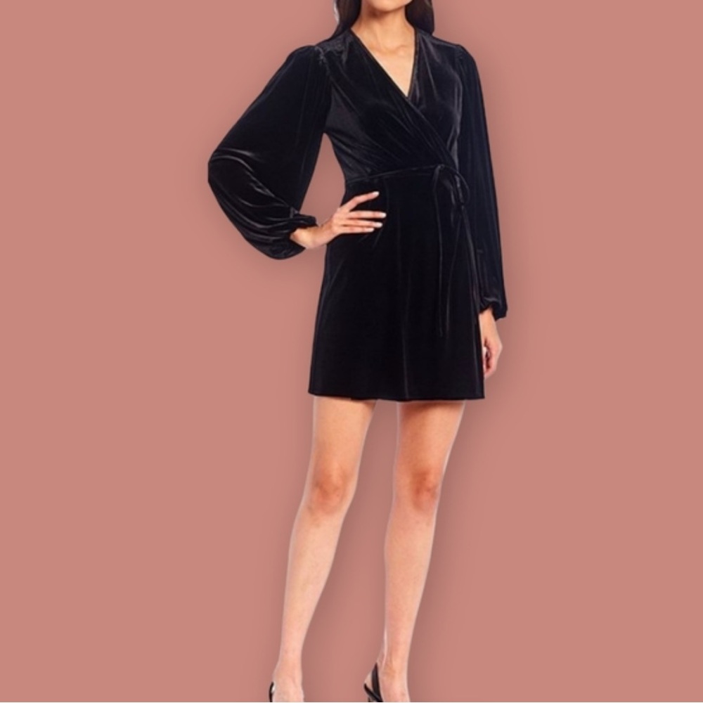Gianni Bini Elegant Black Velvet Long Sleeve Dress